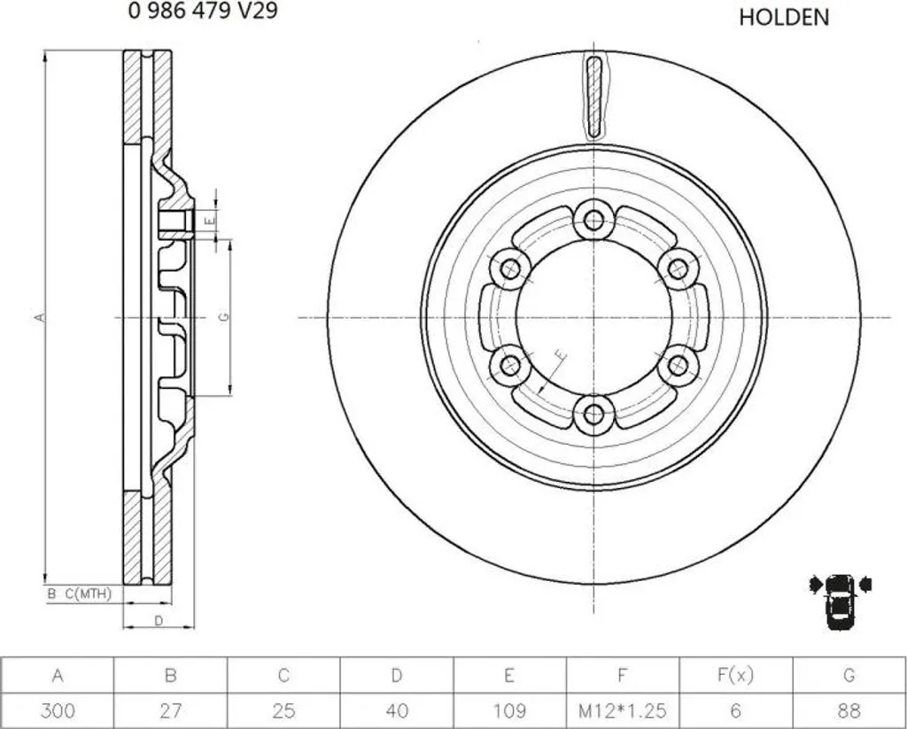 Disque de frein avant ventilé pour Isuzu D-Max 4WD motorisation DiTD