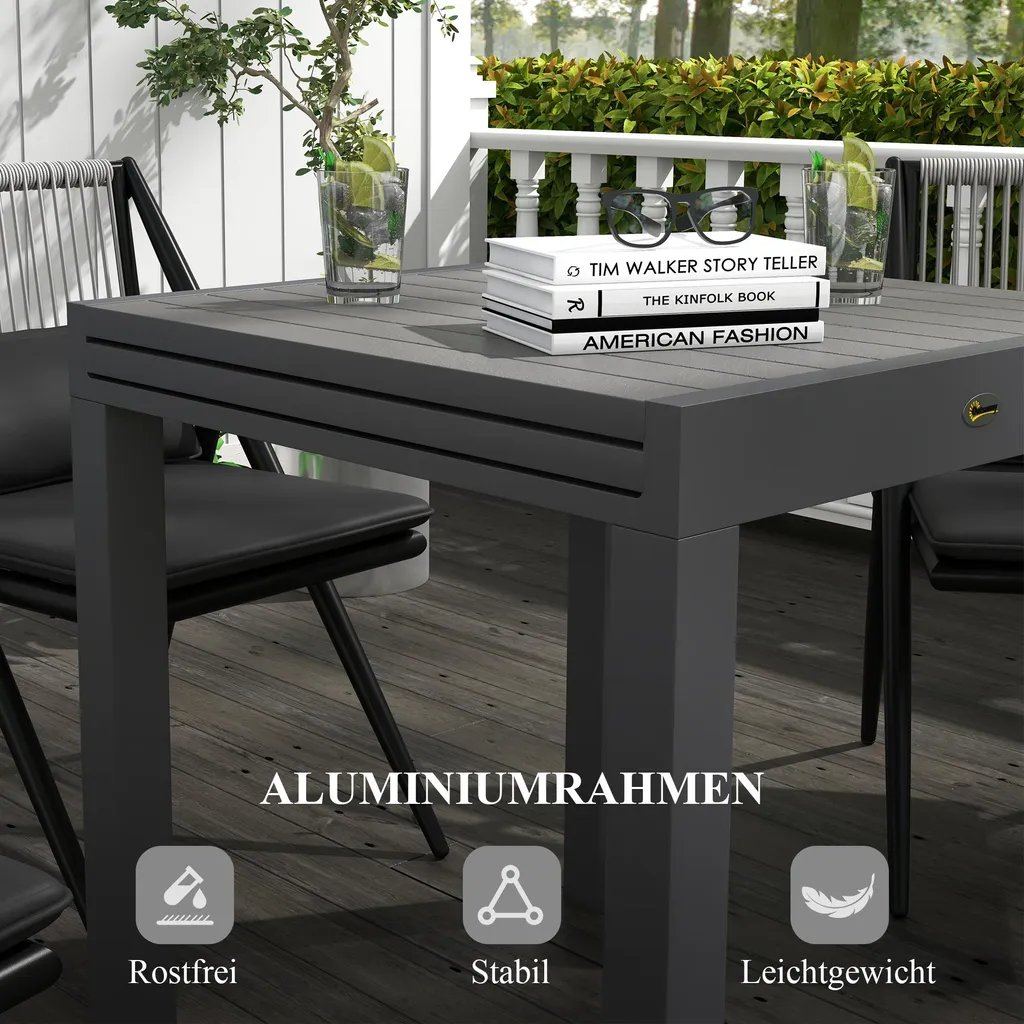Table de terrasse en aluminium résistant, extensible de 81 à 162 cm gris