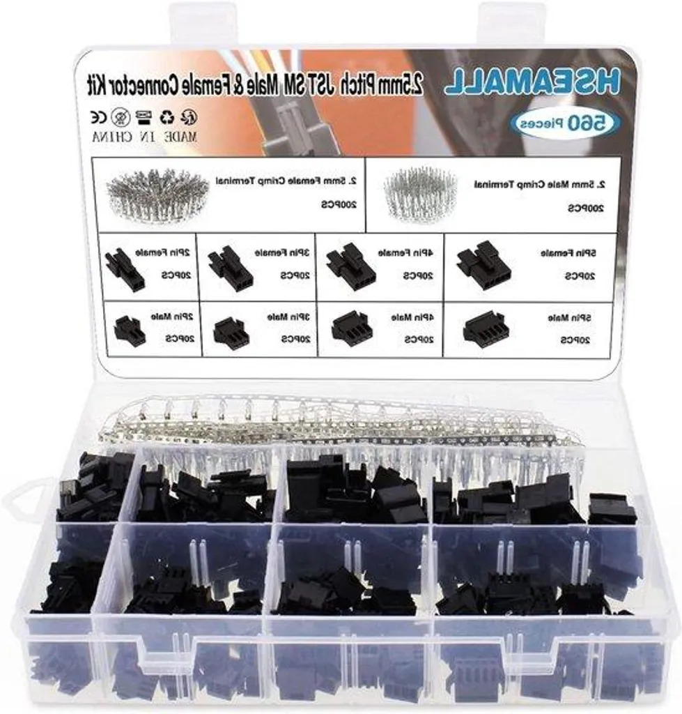 Coffret de connecteurs JST 2.54 mm mâles et femelles, kit de 560 unités
