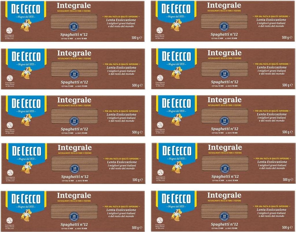 10x Pasta De Cecco spaghetti integrali n. 12 Vollkor italienisch Nudeln 500 g
