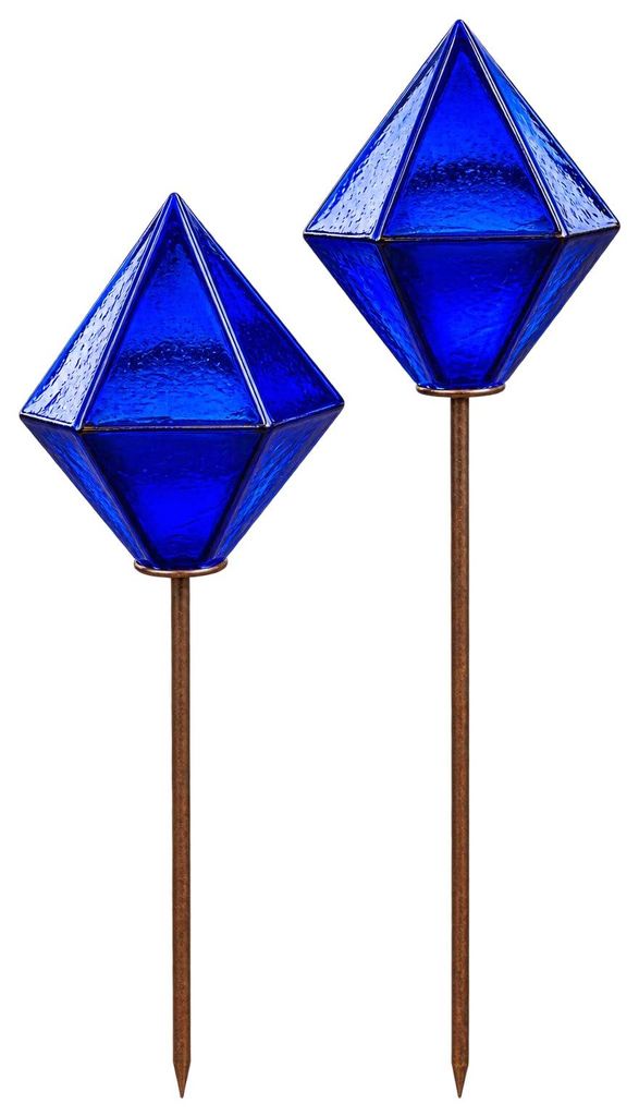 Bornhöft Glas Gartenstecker Beetstecker Blau Diamant 2er Produktbild 