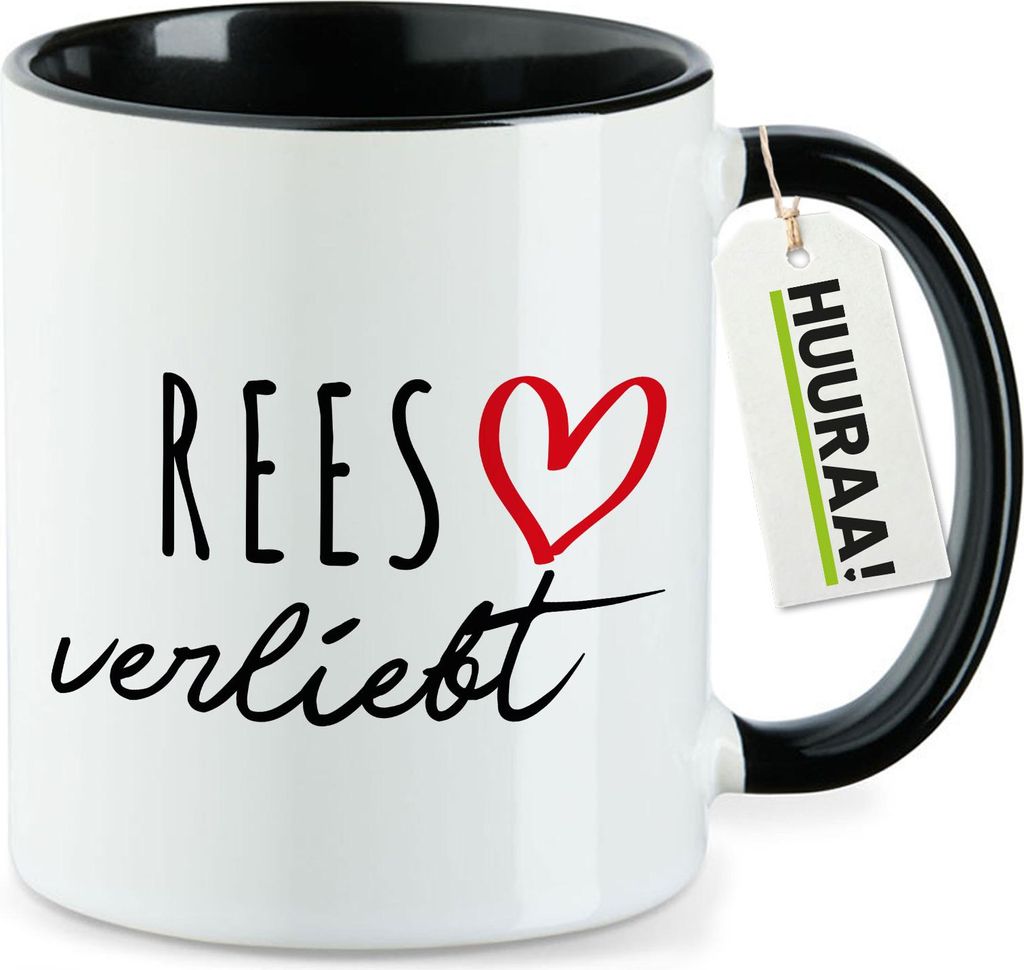 Huuraa Kaffeetasse Rees verliebt 330ml Schwarz Keramik Kaffeebecher Geschenkidee