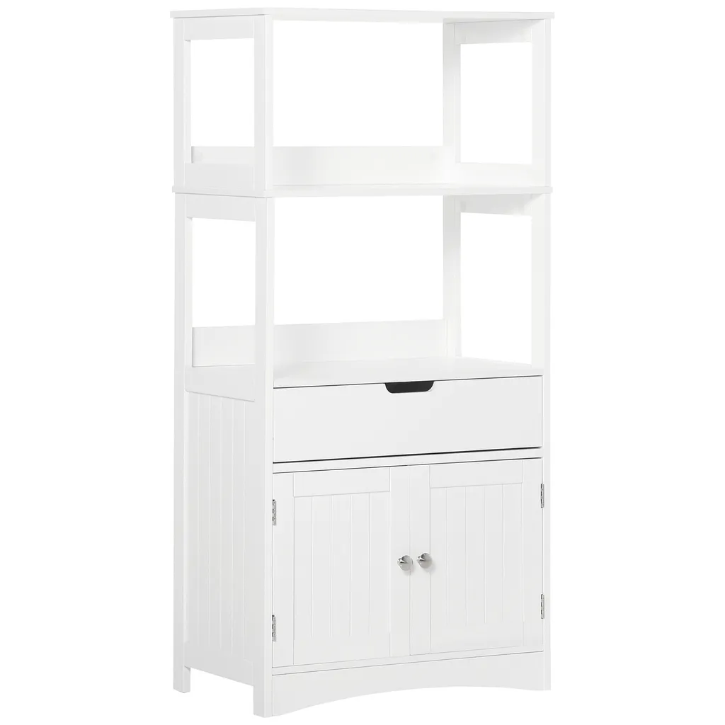 Meuble de rangement pour serviettes et cosmétiques blanc 60x33x122 cm