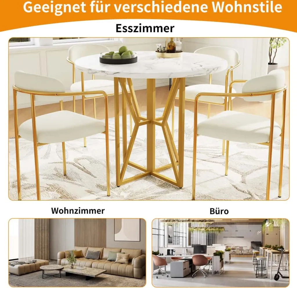 Table à manger ronde AIORBER 80cm Blanche avec Structure Métallique - 4