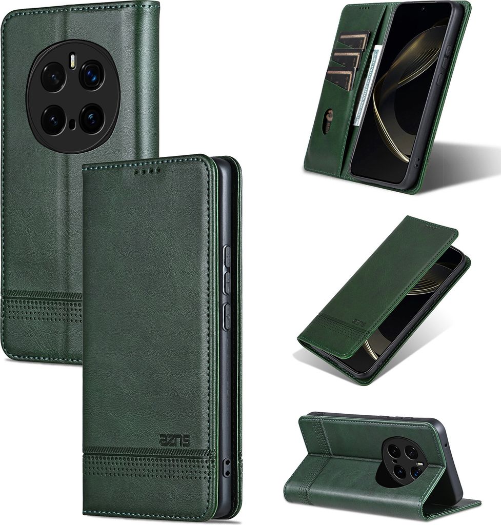 Leder Hülle für Honor Magic7 Pro, Klapphüllen Brieftasche Magnetverschluss Ständer Schutzhülle Grün