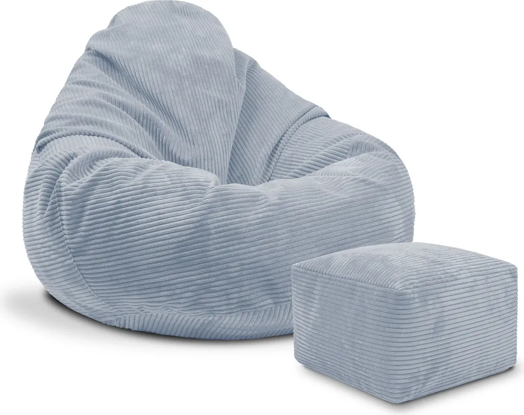 Sacco a sacco Dreamroots, pouf 90x90x100 cm, sacco a sacco con imbottitura, sacco a sacco con poggiapiedi, sacco a sacco con copertura, Mar Baltico