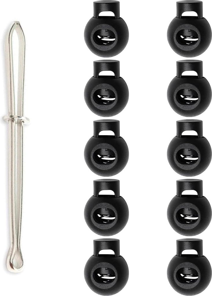 10 Stück 1-Loch Kordel Stopper, bis Ø 5 mm Kordeln, Einloch Kordelklemme aus Kunststoff, Schwarz Schnurstopper, Band Klemme für Jacke Sportkleid...
