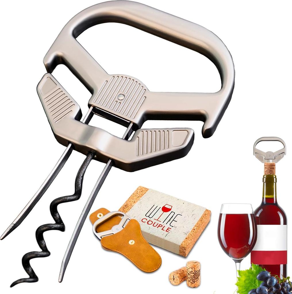 Antiker Korkenzieher mit Lederetui und Flaschenöffner für Weinliebhaber (01)