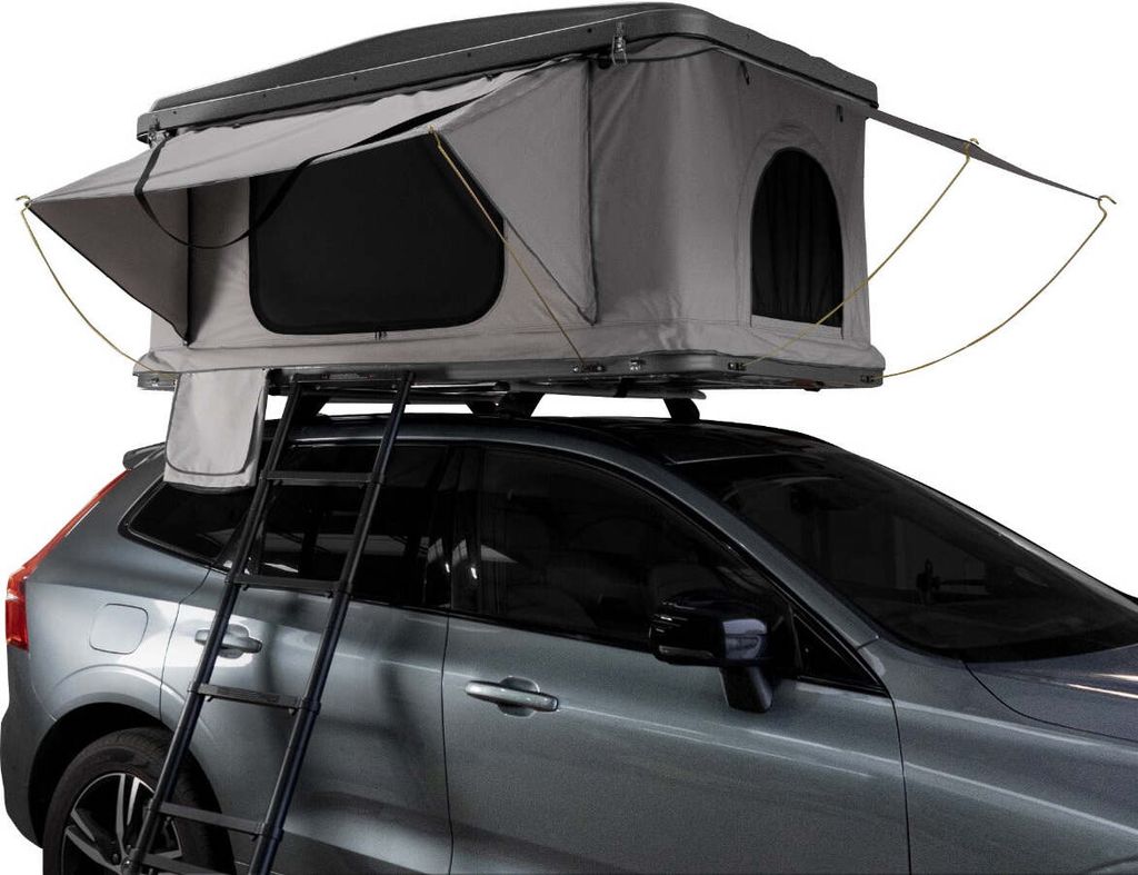 Hartschalen Autodachzelt Dachzelt Box für 2-3 Personen Grau ABS 3-15 Sekunden Pop-Up 3000mm Wasserdicht Auto PKW Outdoor Camping Leiter 5,5cm Matr...
