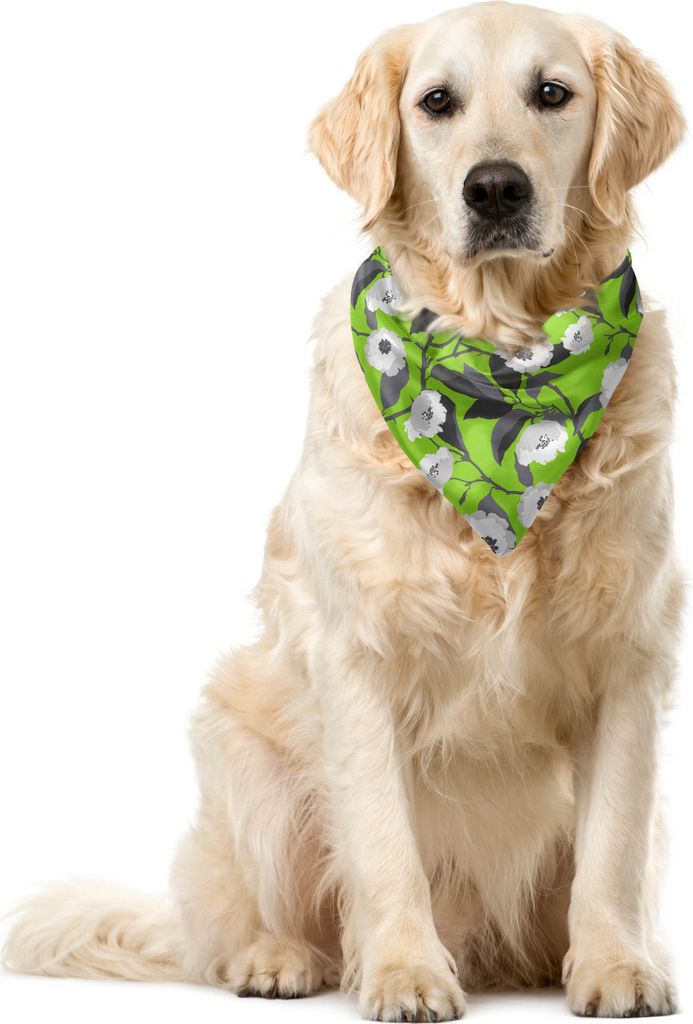 ABAKUHAUS Blumen Haustier Bandana, Blumen große Blätter, 40x40 cm, Lime Green Multicolor