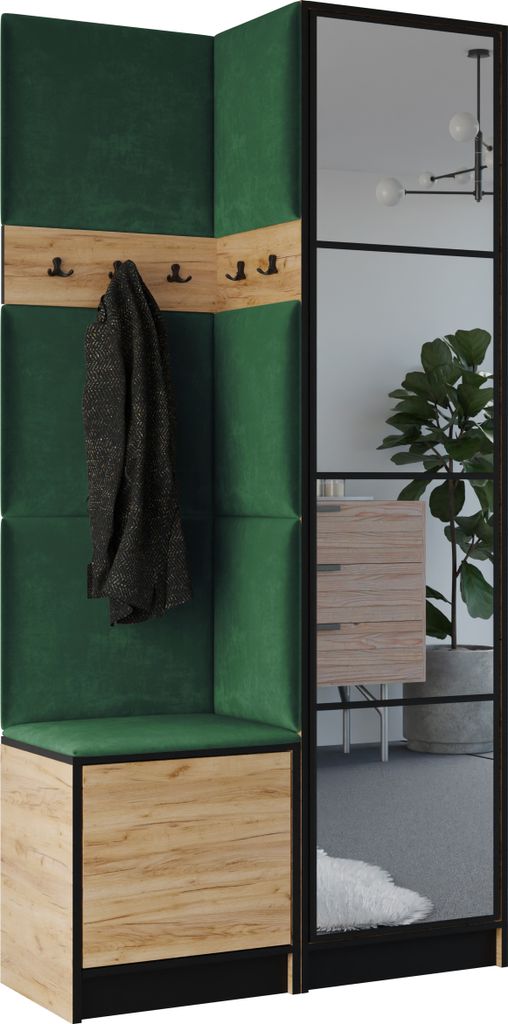 KIER FURNITURE Kleiderschrank EDEN, Schlafzimmer Schrank, Garderobeschrank, Flurschrank Craft Eiche & Grün 106,4x205x39 cm