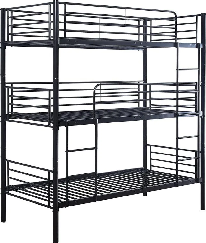 Lit superposé en métal triple HAVIN Noir 90x190 cm pour 3 personnes