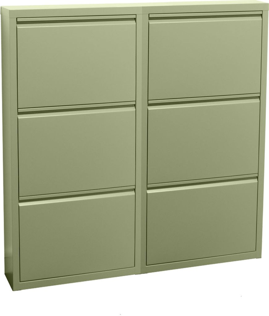 Pisa Schuhschrank mit 6 Klappen/Türen in Metall grün. Fertig montiert geliefert.
