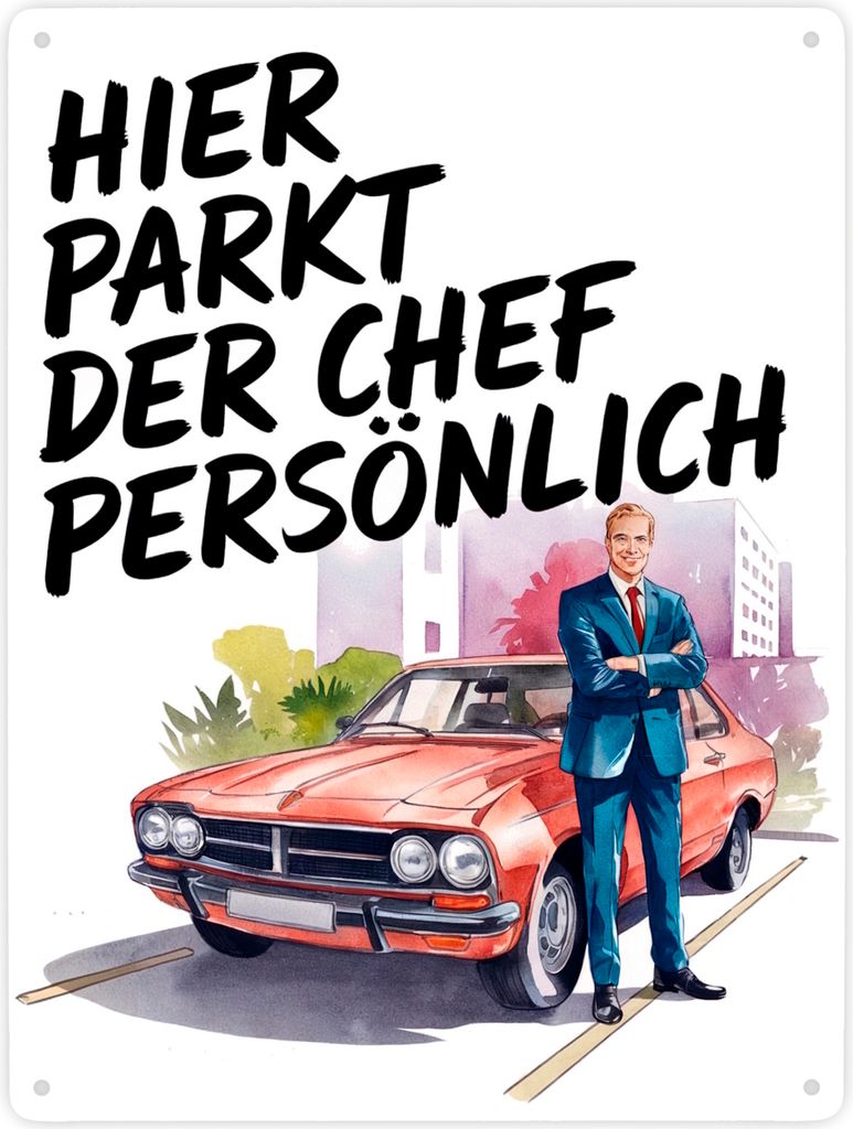 Chef parkt hier persönlich Metallschild XXL in 28x38 cm Boss mit Auto