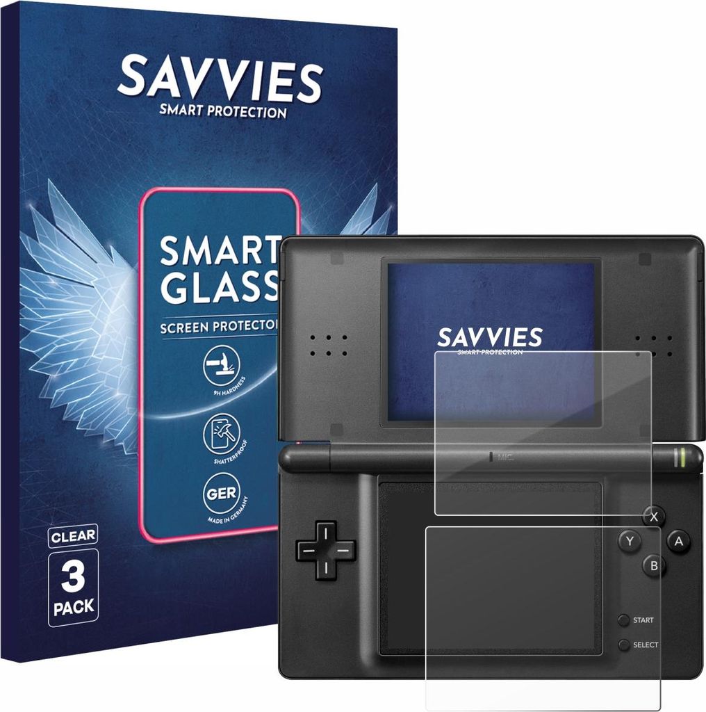 3x Savvies Schutzglas Folie für Nintendo DS LITE 9H Panzer Schutzfolie Glas Displayschutz klar transparent