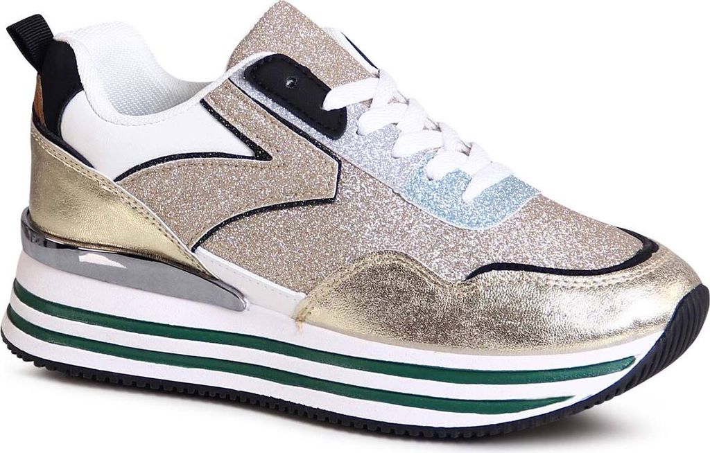 topschuhe24 2691 Damen Plateau Sneaker Glitzer Halbschuhe , Farbe:Gold, Größe:39 EU