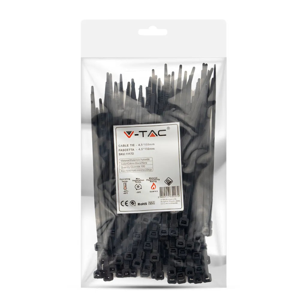Fascette in Nylon 4.5x150 mm Nero - 100 Pezzi Professionali per Cablaggio - 8