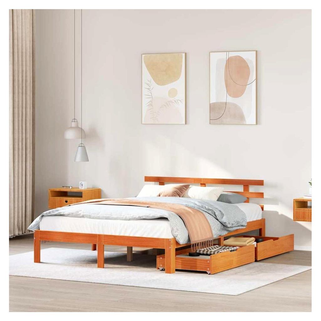 Bettgestell mit Schubladen ohne Matratze wachsbraun 135x190 cm Doppelbett