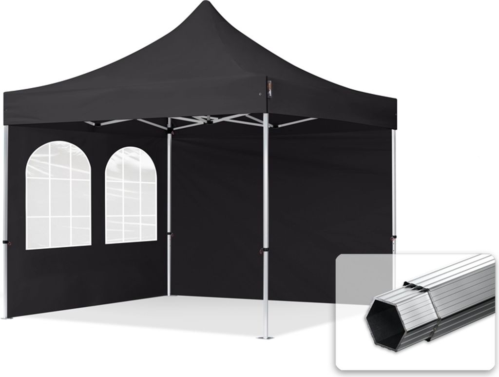 TOOLPORT 3x3m Aluminium Faltpavillon, inkl. 2 Seitenteile, schwarz