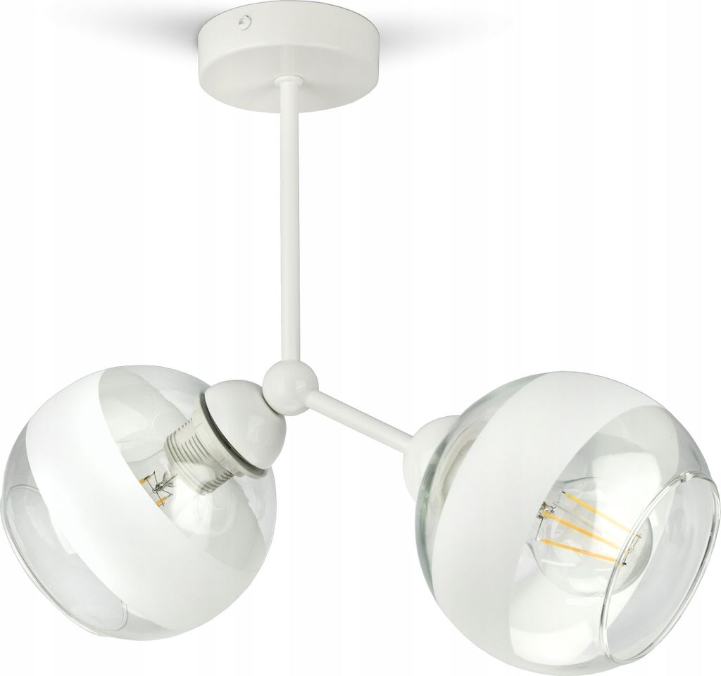 LUXOLAR Led Deckenleuchte 2 flammig - Deckenlampe Weiß E27 60W - Hängelampe für Wohnzimmer, Küchen - Weiß Glas Kugeln