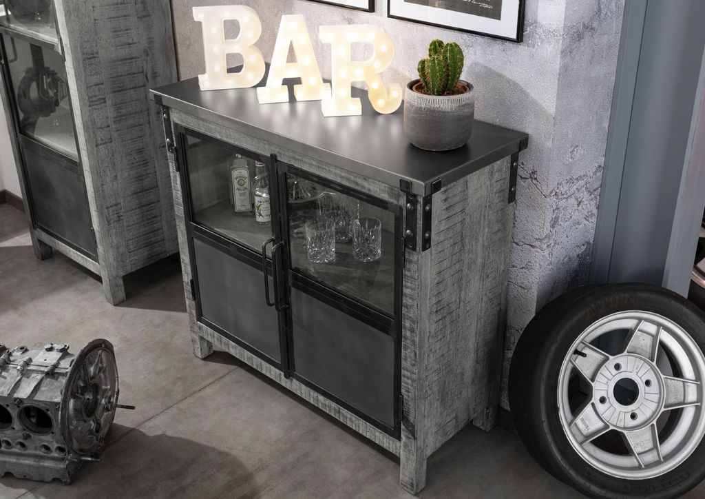 MASSIVMOEBEL24 Sideboard Mango 100x40x90 grau lackiert Produktbild 