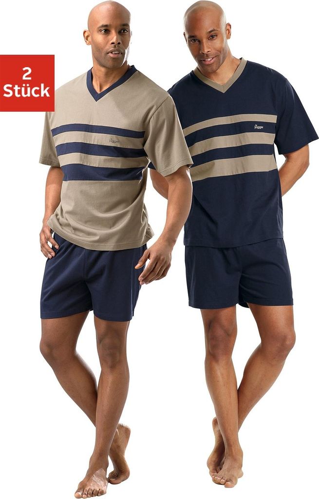 LE JOGGER Pyjama 4 -teilig marine, beige Größe 52/54 Produktbild 