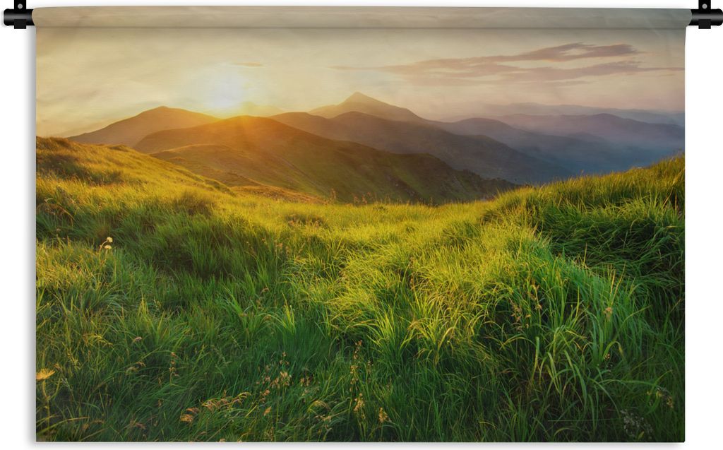 MuchoWow Wandteppich Wandbehang Gras - Hügel - Sonne - Natur - Landschaft 60x40 cm Tapisserie Dekoration Wandtuch - Wanddekorationen