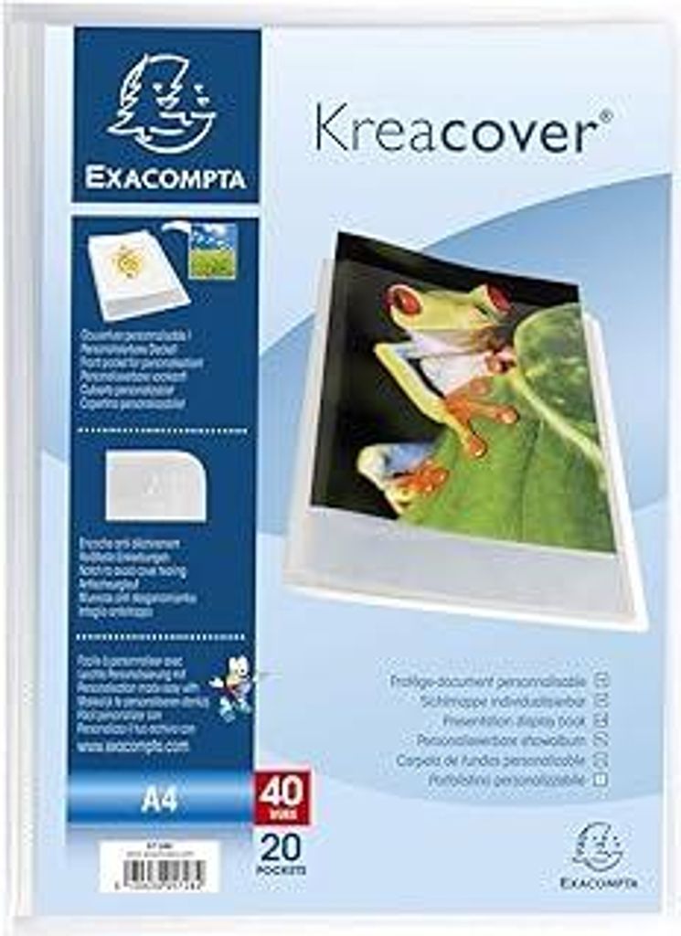 Exacompta 5728E Sichtmappe KeaCover aus Kunststoff DIN A4 mit 20 Klarsichthüllen, 40 Sichten, perfekt für die Schule und das Büro Aktenhülle, P...