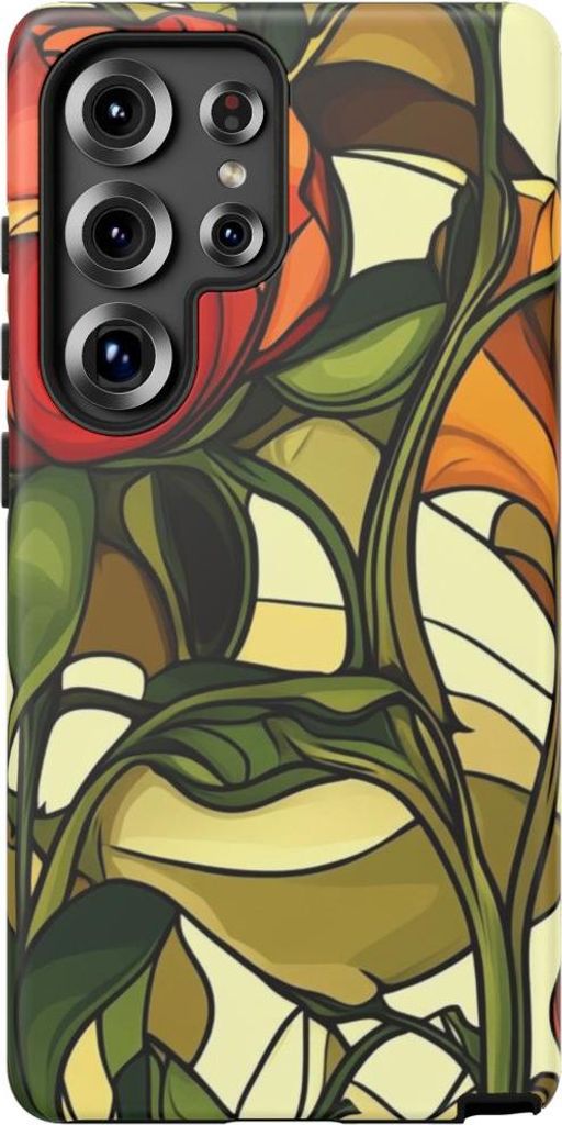 Abstrakte Blumenpracht in Rot und Orange – Hülle Kompatibel mit Samsung Galaxy S25 Ultra