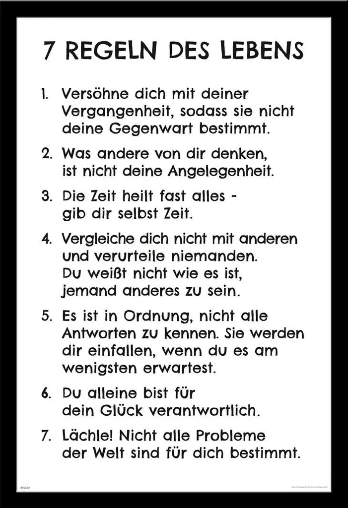 7 règles de vie - Poster Blanc avec cadre MDF Shinsuke Maxi noir acrylique