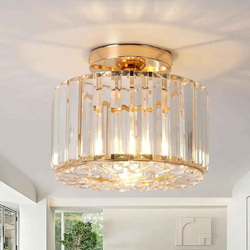Plafonnier cristal doré E27 montage facile pour rénover votre éclairage