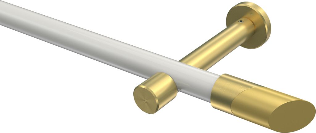 Interdeco Gardinenstange / Vorhangstange Weiß / Messing-Optik, Typ Prestige Verano (Schräge) ohne Ringe, 20 mm Ø 1-läufig, 320 cm
