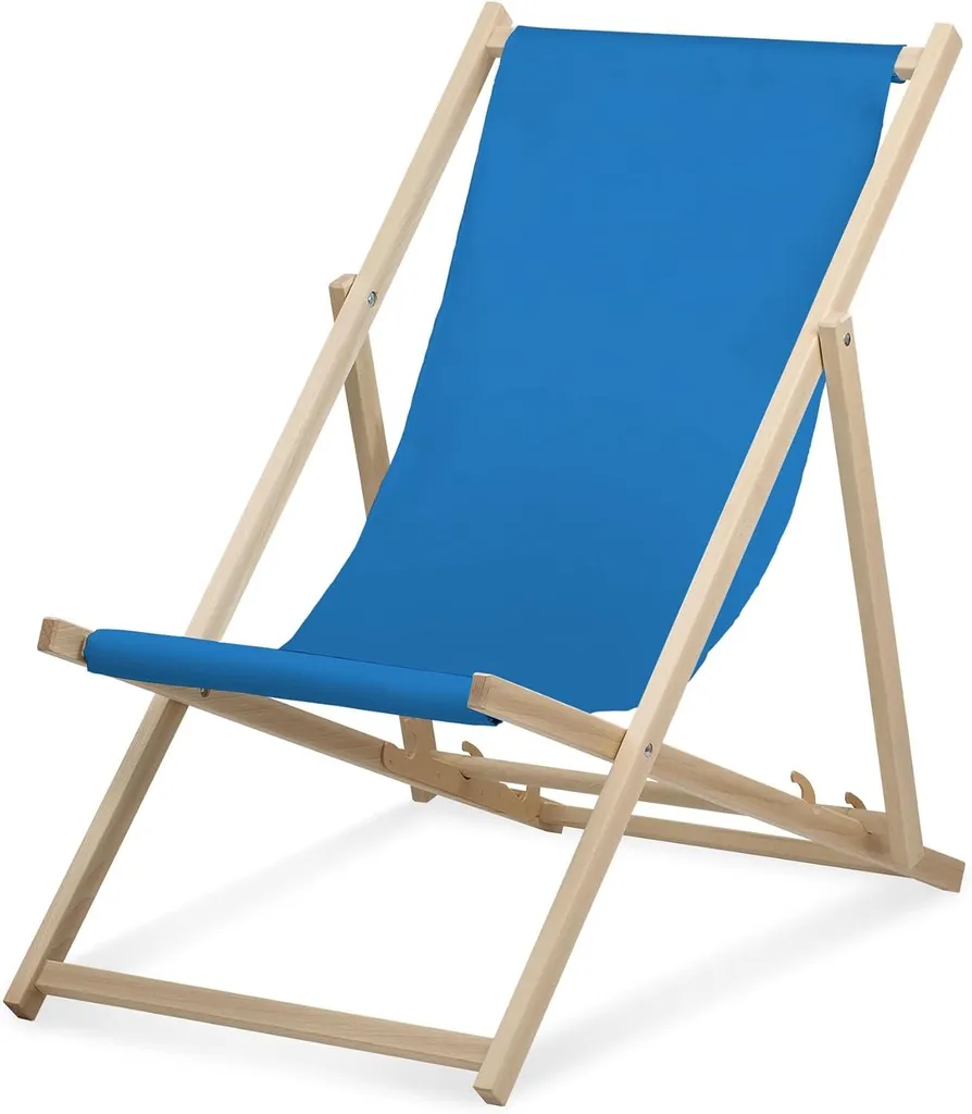 Sdraio Pieghevole in Legno di Faggio Azzurro - Lettino Spiaggia 3 Posizioni