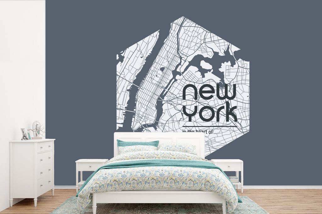 MuchoWow Fototapete für Wohnzimmer oder Schlafzimmer Wandtapete Vinyl Motivtapete New York - Karte - Schwarz - 600x400 cm - Vinyltapeten