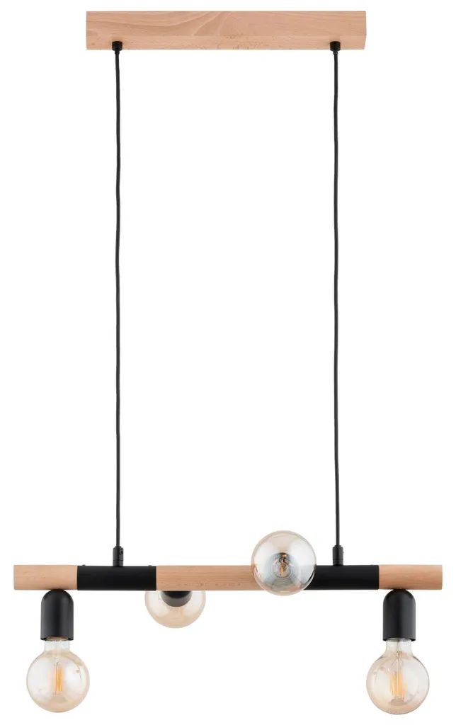 Éclairage table salle à manger suspension LIDO 4 feux bois noir 80x18cm