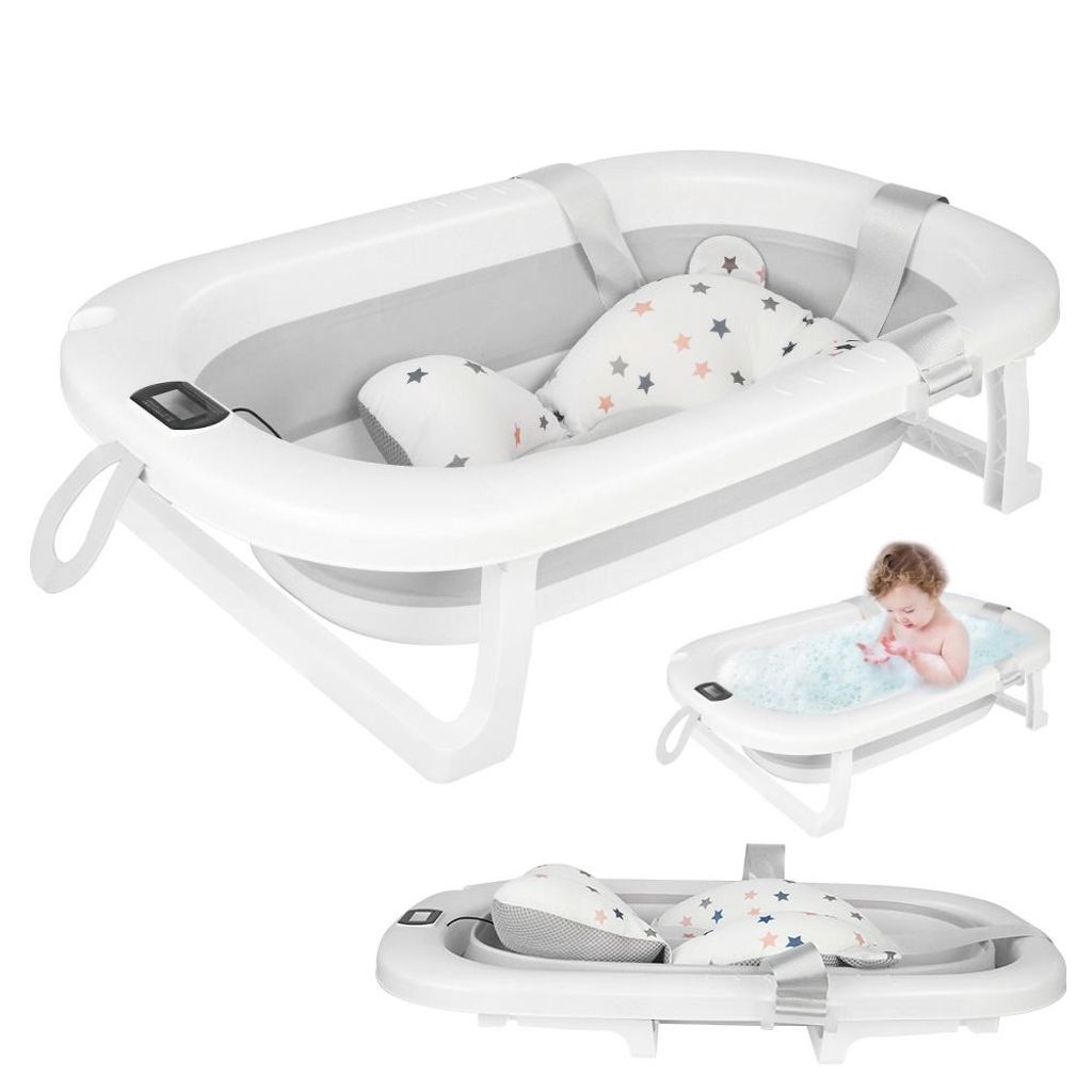 Baignoire pour bébé pliable, avec thermomètre et coussin. Image du produit 
