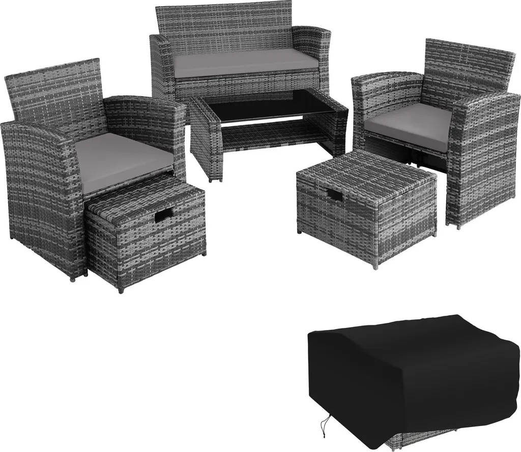 Ensemble salon de jardin 6 places Modena gris et housse d'hivernage