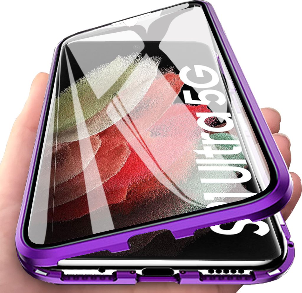 LaimTop Samsung Galaxy S21 Plus 5G Hülle, Gehärtetem Glas mit Magnetischer Adsorptionskasten 360 Grad Komplett Schutzhülle für Samsung Galaxy S...