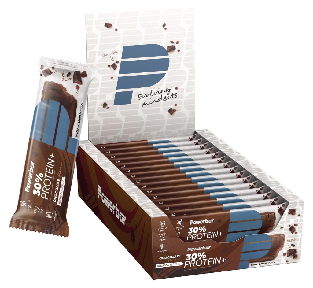 Powerbar - 30% Protein Plus - Chocolate - 15x55g - High Protein Riegel - Whey&Casein - kollagenfrei