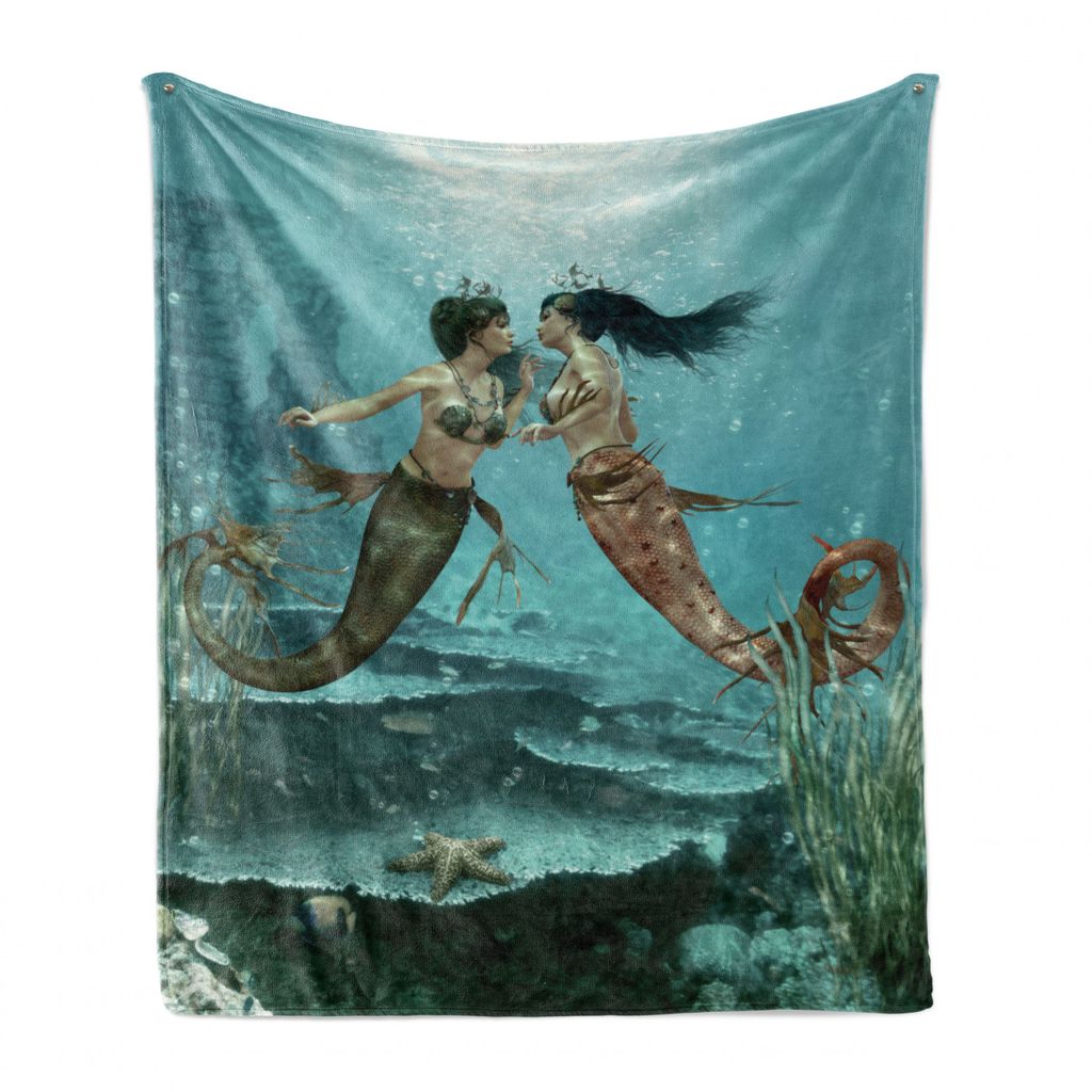ABAKUHAUS Meerjungfrau Weich Flanell Fleece Decke, Sea Star und Algen, Gemütlicher Plüsch für den Innen- und Außenbereich, 125 x 175 cm, Mehrfa...