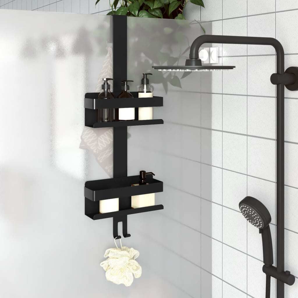 Möbel Duschcaddy Hängend Mattschwarz Gebürsteter Edelstahl Produktbild 