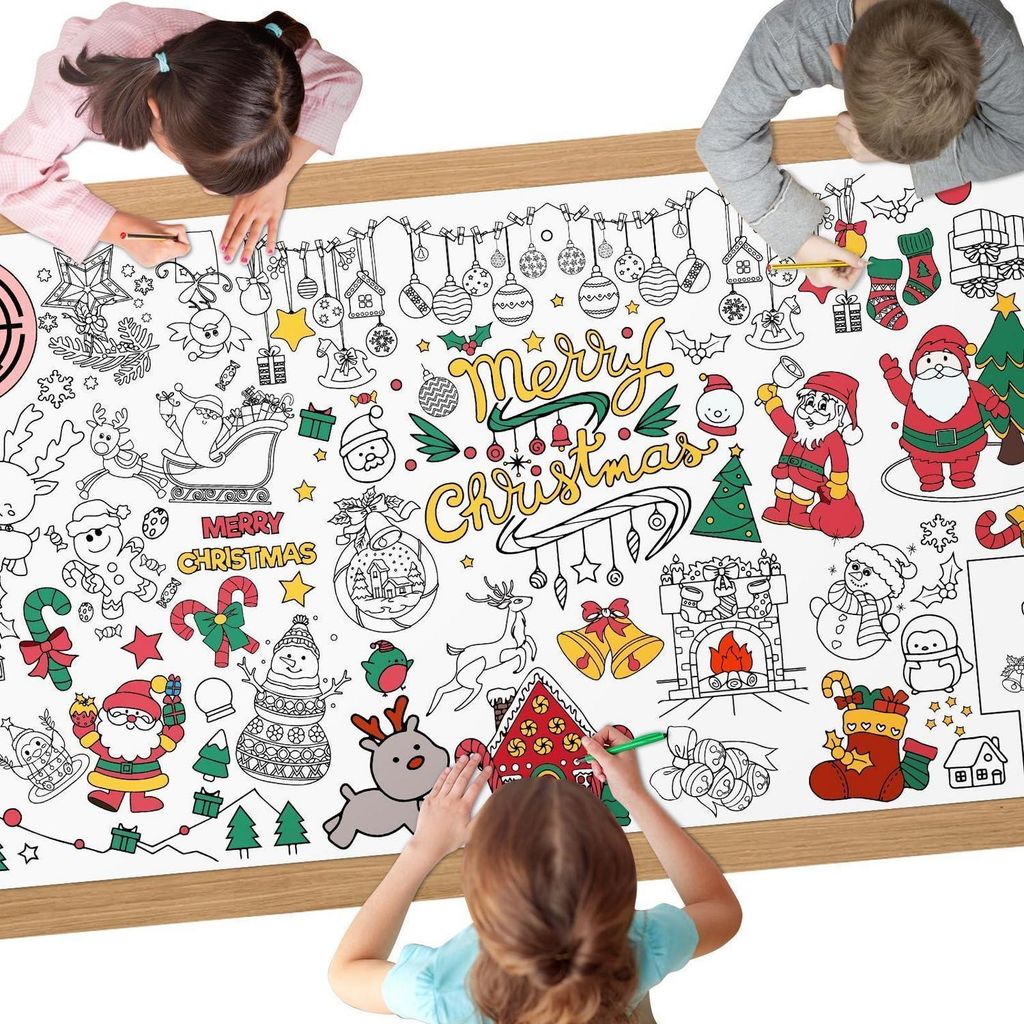 Kleurplaat tafelkleed Kerstmis, 183 x 86 cm, knutselposter, Productafbeelding 