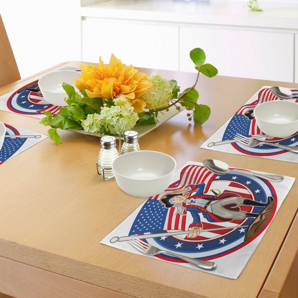 ABAKUHAUS Vereinigte Staaten Platzmatten, Amerikanisches Patriot-Emblem-Cartoon-Art-Viertel von Juli-Entwurfs-Landgeschichte, Tiscjdeco aus Farbfes...