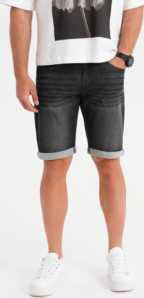 Ombre Denim-Shorts für Männer mit hochgekrempeltem Bein schwarz M