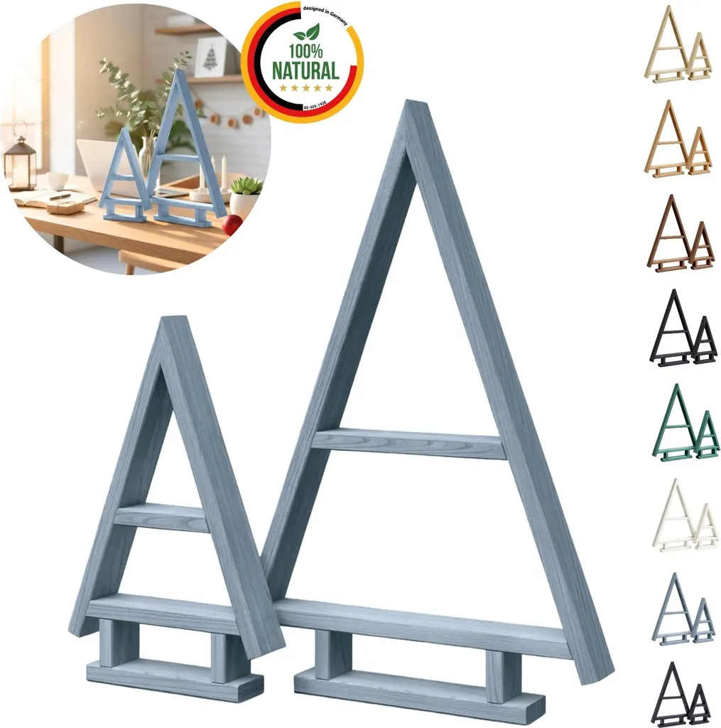 Floranica Sapin de Noël en Bois Fait Main - Set de 2 Arbres Gris Chic