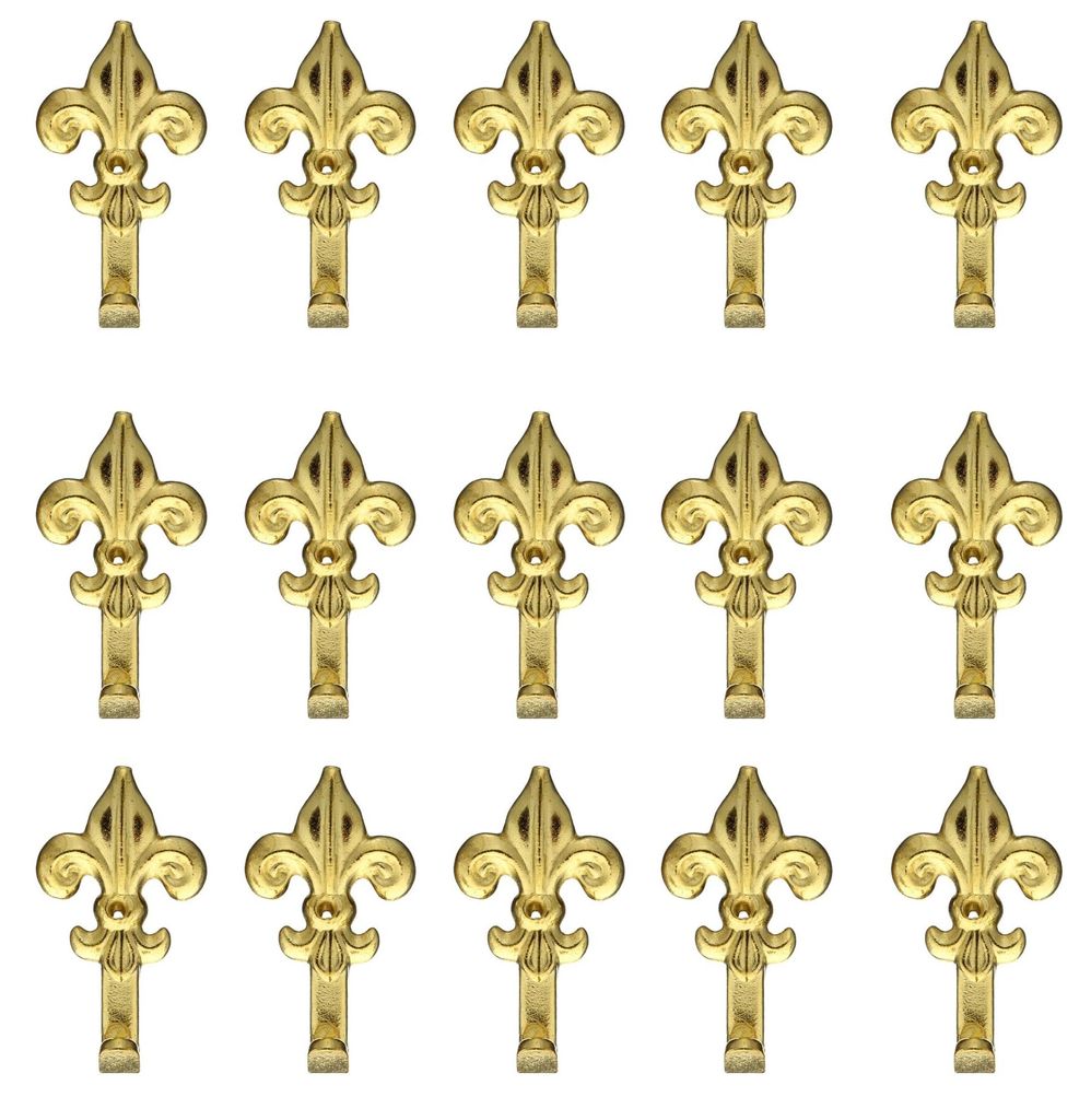 Set mit 15 Haken, goldfarben, Bilderhaken, lilienförmig, Florentiner Haken mit 17 mm Nägeln, Haken 3 cm 68241