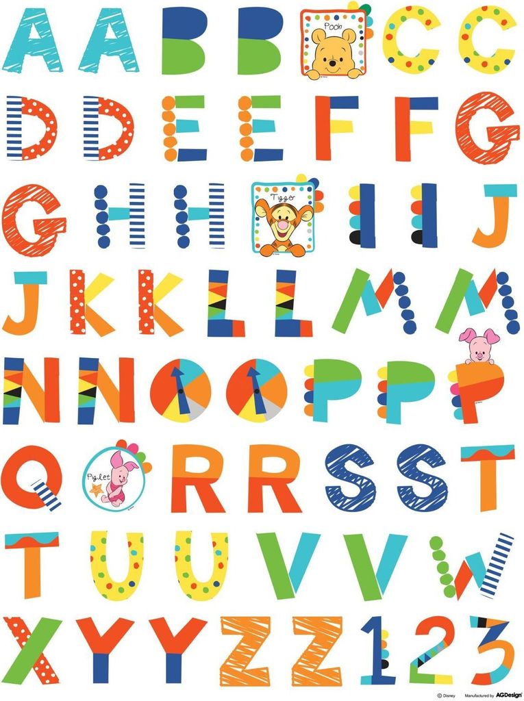 Disney Wandtattoo Polyurethander Bär Alphabet Orange, Grün und Blau - 600207 - 65 x 85 cm