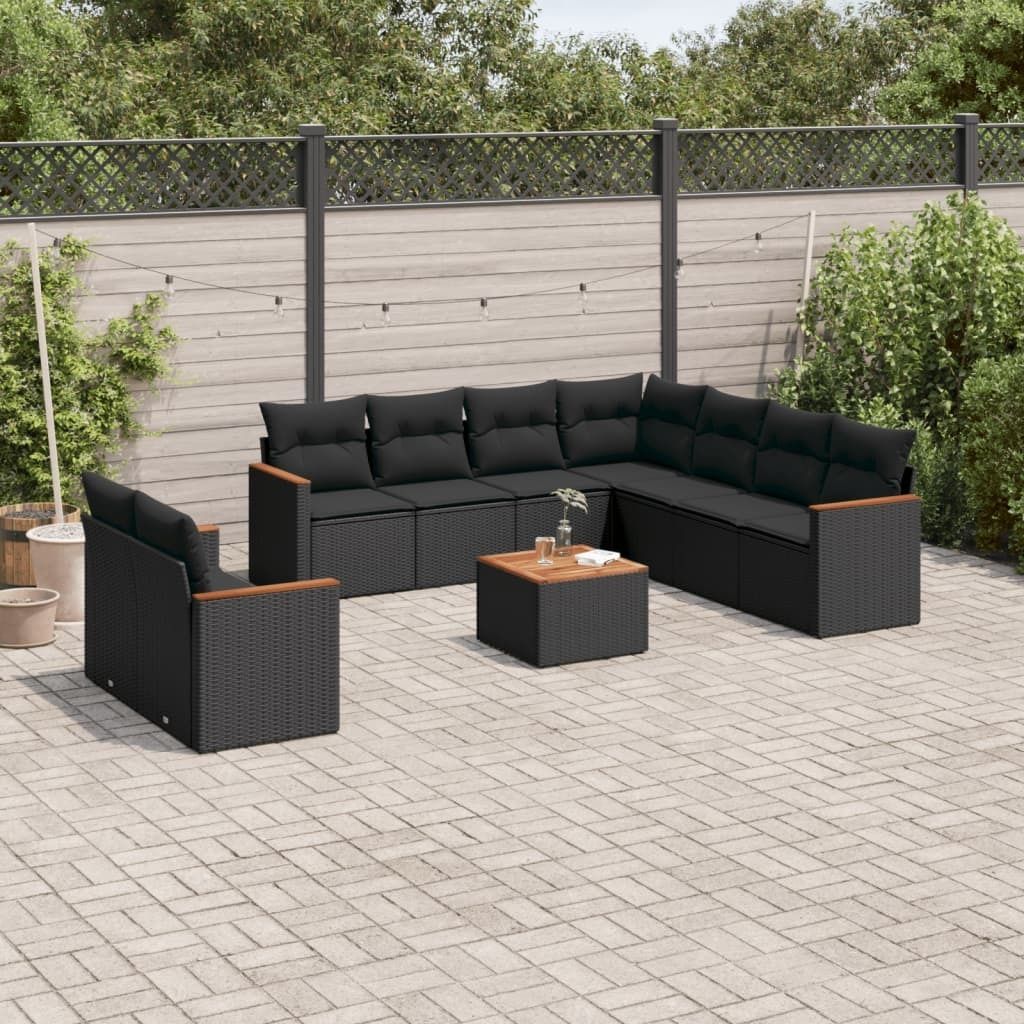 Maison Exclusive - 10-tlg. Garten-Sofagarnitur mit Kissen Schwarz Poly Rattan