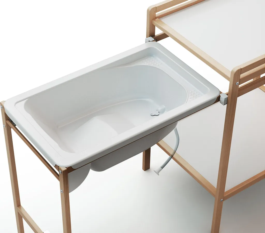 Table à langer avec baignoire WEBABY LILO en hêtre verni et pliable
