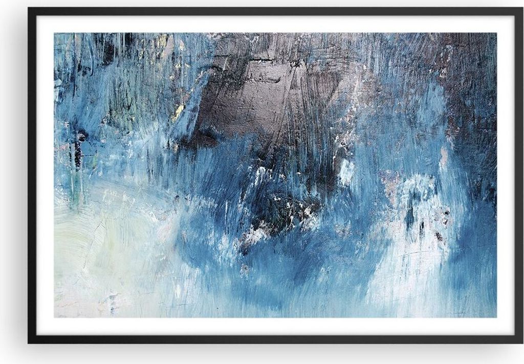 Gerahmtes Poster - Schwarzer Rahmen - Abstraktion Blau Schwarz - 91,5x61 cm - Wand Bild - Wanddeko - Wandbilder - Wandposter - Bilderrahmen - Bilde...